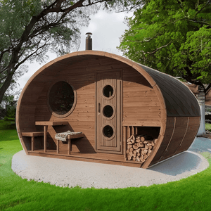 SaunaLife 8 Person Outdoor Barrel Sauna with Changeroom  | G11