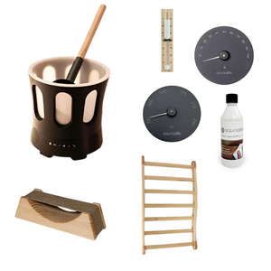 Havenly Essential Sauna Accessories Package | Bucket & Ladle, Thermometer, Hygrometer, Sand Timer, Backrest, Headrest, Paraffin Oil