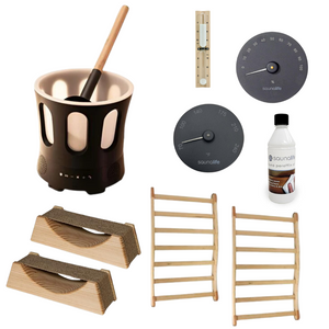 Havenly Essential Sauna Accessories Package | Bucket & Ladle, Thermometer, Hygrometer, Sand Timer, Backrest, Headrest, Paraffin Oil