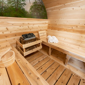 Dundalk Tranquility Barrel Sauna w/ Panoramic Glass 4-8 Persons - Fitness Recovery Lab